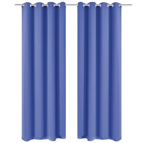 Cortinas opacas 2 piezas con ojales de metal 135x245cm azul de vidaXL, Cortinas y visillos - Ref: Foro24-132211, Precio: 31,9...