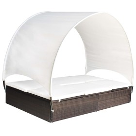 Doppelte Sonnenliege mit brauner synthetischer Rattan-Markise von vidaXL, Liegen - Ref: Foro24-42664, Preis: 371,98 €, Rabatt: %