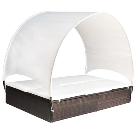 Doppelte Sonnenliege mit brauner synthetischer Rattan-Markise von vidaXL, Liegen - Ref: Foro24-42664, Preis: 371,99 €, Rabatt: %