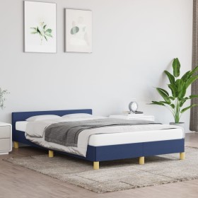 Bed frame with blue fabric headboard 120x200 cm by vidaXL, Beds and slatted bases - Ref: Foro24-347405, Price: 120,99 €, Disc...