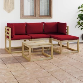 5-teiliges Gartenmöbel-Set mit rot-roten Kissen von vidaXL, Gartensets - Ref: Foro24-3065211, Preis: 252,99 €, Rabatt: %