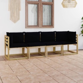 4-seater garden sofa with black cushions by vidaXL, Garden sets - Ref: Foro24-3065149, Price: 261,41 €, Discount: %