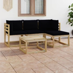 Juego de muebles de jardín 5 piezas con cojines negros de vidaXL, Conjuntos de jardín - Ref: Foro24-3065151, Precio: 297,99 €...