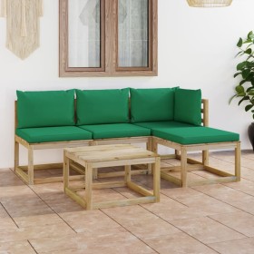 Juego de muebles de jardín 5 piezas con cojines verdes de vidaXL, Conjuntos de jardín - Ref: Foro24-3065090, Precio: 249,99 €...