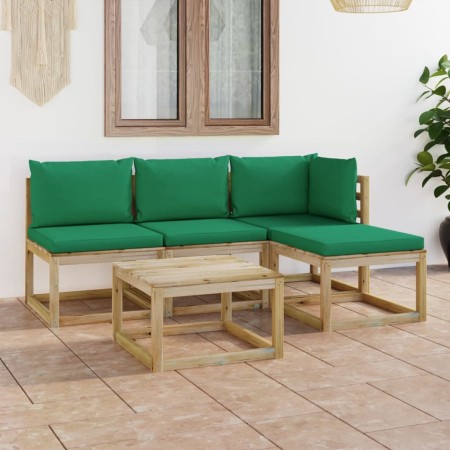 Juego de muebles de jardín 5 piezas con cojines verdes de vidaXL, Conjuntos de jardín - Ref: Foro24-3065090, Precio: 240,83 €...