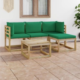 5-teiliges Gartenmöbel-Set mit grünen Kissen von vidaXL, Gartensets - Ref: Foro24-3065091, Preis: 248,99 €, Rabatt: %