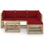 Garden furniture set 6 pieces with red cushions by vidaXL, Garden sets - Ref: Foro24-3065214, Price: 298,65 €, Discount: %