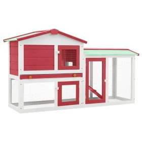 Large red and white wooden animal cage 145x45x84 cm by vidaXL, Cages and habitats for small animals - Ref: Foro24-170842, Pri...