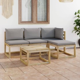 Juego de muebles de jardín 5 piezas con cojines grises de vidaXL, Conjuntos de jardín - Ref: Foro24-3064970, Precio: 291,99 €...