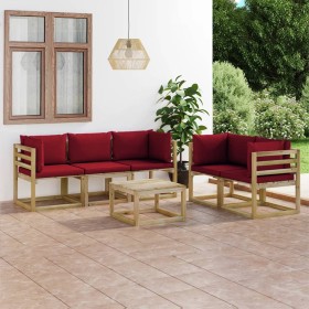 Garden furniture set 6 pieces with red cushions by vidaXL, Garden sets - Ref: Foro24-3065215, Price: 405,79 €, Discount: %