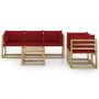 Garden furniture set 6 pieces with red cushions by vidaXL, Garden sets - Ref: Foro24-3065215, Price: 406,66 €, Discount: %