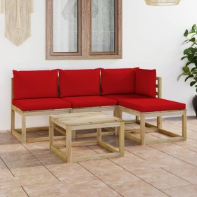 Juego de muebles de jardín 5 piezas con cojines rojos de vidaXL, Conjuntos de jardín - Ref: Foro24-3065120, Precio: 275,99 €,...