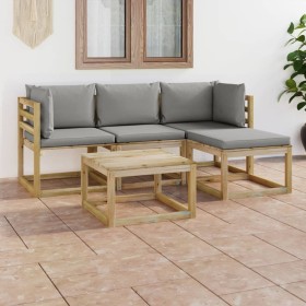 Juego de muebles de jardín 5 piezas con cojines grises de vidaXL, Conjuntos de jardín - Ref: Foro24-3064971, Precio: 288,99 €...