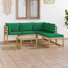 Juego de muebles de jardín 6 piezas con cojines verdes de vidaXL, Conjuntos de jardín - Ref: Foro24-3065094, Precio: 293,99 €...