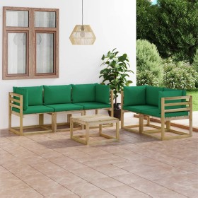 6-teiliges Gartenmöbel-Set mit grünen Kissen von vidaXL, Gartensets - Ref: Foro24-3065095, Preis: 311,99 €, Rabatt: %