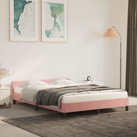 Estructura de cama con cabecero de terciopelo rosa 140x190 cm de vidaXL, Camas y somieres - Ref: Foro24-347572, Precio: 131,9...