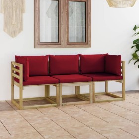 3-seater garden sofa with red cushions by vidaXL, Garden sets - Ref: Foro24-3065205, Price: 173,97 €, Discount: %