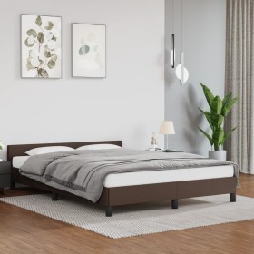 Brown synthetic leather headboard bed frame 140x190 cm by vidaXL, Beds and slatted bases - Ref: Foro24-347498, Price: 133,99 ...