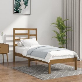 Honey brown solid wood bed frame 100x200 cm by vidaXL, Beds and slatted bases - Ref: Foro24-3105788, Price: 105,99 €, Discoun...