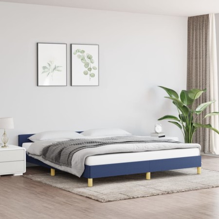 Bed frame with blue fabric headboard 160x200 cm by vidaXL, Beds and slatted bases - Ref: Foro24-347429, Price: 120,94 €, Disc...