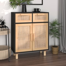 Black sideboard solid pine wood and natural rattan 60x30x75 cm by vidaXL, Sideboards - Ref: Foro24-345637, Price: 145,99 €, D...