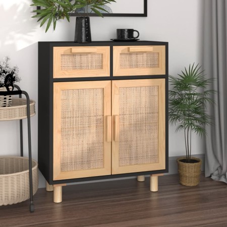 Schwarzes Sideboard aus massivem Kiefernholz und natürlichem Rattan, 60 x 30 x 75 cm von vidaXL, Sideboards - Ref: Foro24-345...