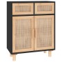 Schwarzes Sideboard aus massivem Kiefernholz und natürlichem Rattan, 60 x 30 x 75 cm von vidaXL, Sideboards - Ref: Foro24-345...