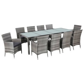 Set de comedor de jardín 11 pzas y cojines ratán sintético gris de vidaXL, Conjuntos de jardín - Ref: Foro24-43957, Precio: 8...