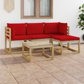 Juego de muebles de jardín 5 piezas con cojines rojos de vidaXL, Conjuntos de jardín - Ref: Foro24-3065121, Precio: 263,99 €,...