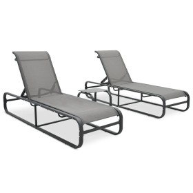 2 units of sun loungers with table, made of textilene and aluminum. by vidaXL, Loungers - Ref: Foro24-47844, Price: 225,89 €,...