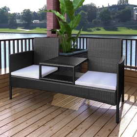 2-Sitzer-Gartensofa mit schwarzem synthetischem Rattantisch von vidaXL, Gartenbänke - Ref: Foro24-42844, Preis: 216,99 €, Rab...