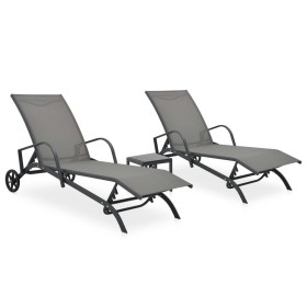 2 units of sun loungers with table, made of textilene and steel. by vidaXL, Loungers - Ref: Foro24-47846, Price: 225,31 €, Di...