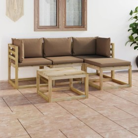 Juego de muebles jardín de 5 piezas con cojines gris taupe de vidaXL, Conjuntos de jardín - Ref: Foro24-3065181, Precio: 288,...