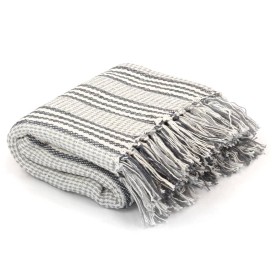 Gray and white cotton striped blanket 160x210 cm by vidaXL, Blankets - Ref: Foro24-245328, Price: 24,31 €, Discount: %