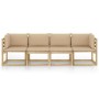 4-seater garden sofa with beige cushions by vidaXL, Garden sets - Ref: Foro24-3065029, Price: 287,45 €, Discount: %