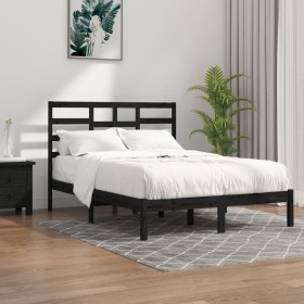 Black solid wood bed frame 140x200 cm by vidaXL, Beds and slatted bases - Ref: Foro24-3105799, Price: 156,42 €, Discount: %