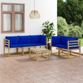 Garden furniture set 6 pieces with blue cushions by vidaXL, Garden sets - Ref: Foro24-3065245, Price: 388,99 €, Discount: %