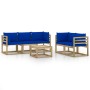 Garden furniture set 6 pieces with blue cushions by vidaXL, Garden sets - Ref: Foro24-3065245, Price: 405,83 €, Discount: %