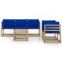 Garden furniture set 6 pieces with blue cushions by vidaXL, Garden sets - Ref: Foro24-3065245, Price: 405,83 €, Discount: %