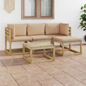 5-teiliges Gartenmöbel-Set und beige Kissen von vidaXL, Gartensets - Ref: Foro24-3065031, Preis: 306,99 €, Rabatt: %