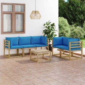 6-teiliges Gartenmöbel-Set mit hellblauen Kissen von vidaXL, Gartensets - Ref: Foro24-3065065, Preis: 439,99 €, Rabatt: %