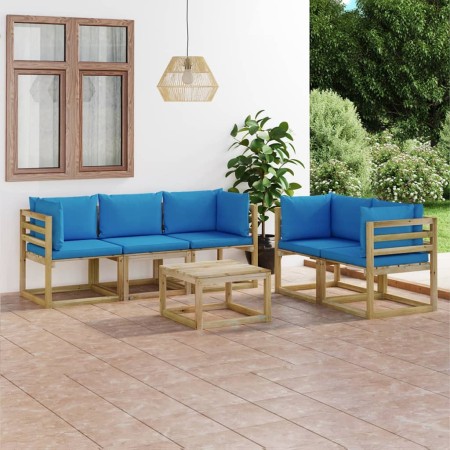 Juego de muebles de jardín 6 piezas con cojines azul claro de vidaXL, Conjuntos de jardín - Ref: Foro24-3065065, Precio: 439,...