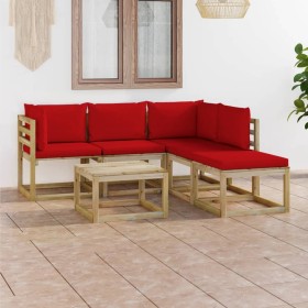 Juego de muebles de jardín 6 piezas con cojines rojos de vidaXL, Conjuntos de jardín - Ref: Foro24-3065124, Precio: 316,99 €,...