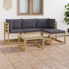 5-teiliges Gartenmöbel-Set mit anthrazitfarbenen Kissen von vidaXL, Gartensets - Ref: Foro24-3064941, Preis: 288,99 €, Rabatt: %