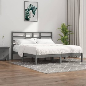 Gray solid wood double bed frame 180x200 cm by vidaXL, Beds and slatted bases - Ref: Foro24-3105812, Price: 173,99 €, Discoun...