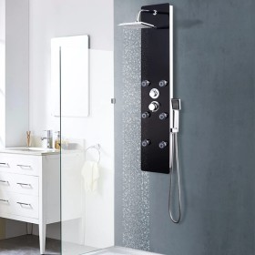 Black glass shower panel 25x44.6x130 cm by vidaXL, Jet nozzles for bathtubs and showers - Ref: Foro24-142993, Price: 189,59 €...