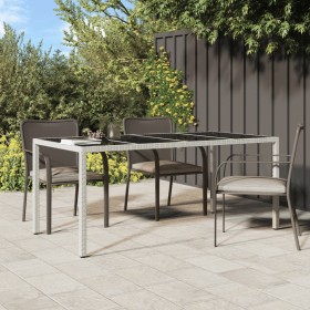 Garden table with white synthetic rattan and tempered glass top, 190x90x75 cm. by vidaXL, Garden tables - Ref: Foro24-316716,...