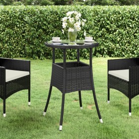 Garden table tempered glass black synthetic rattan Ø60x75 cm by vidaXL, Garden tables - Ref: Foro24-310598, Price: 44,99 €, D...