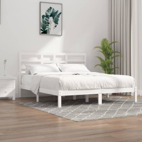 White solid wood bed frame 200x200 cm by vidaXL, Beds and slatted bases - Ref: Foro24-3105816, Price: 134,99 €, Discount: %