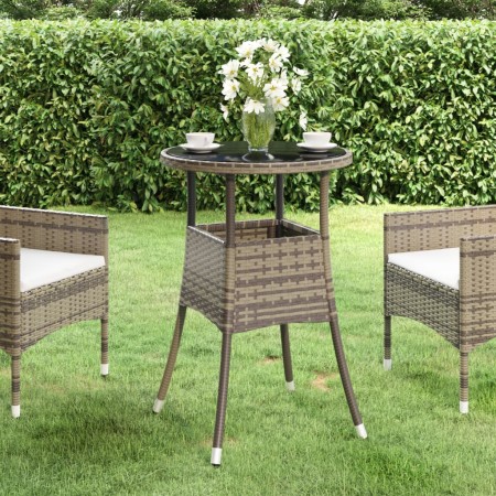 Gartentisch aus gehärtetem Glas und grauem synthetischem Rattan Ø60x75 cm von vidaXL, Gartentische - Ref: Foro24-310600, Prei...